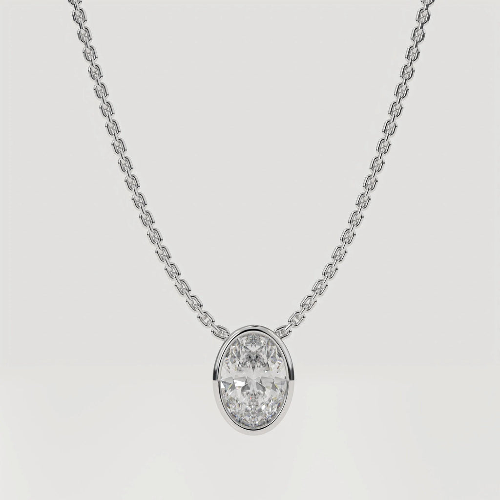 Oval Shape Lab Diamond Wedding Necklace /Bezel Set Hand Made Diamond Solitaire Pendant / Eco Friendly Diamond Minimalist Necklace