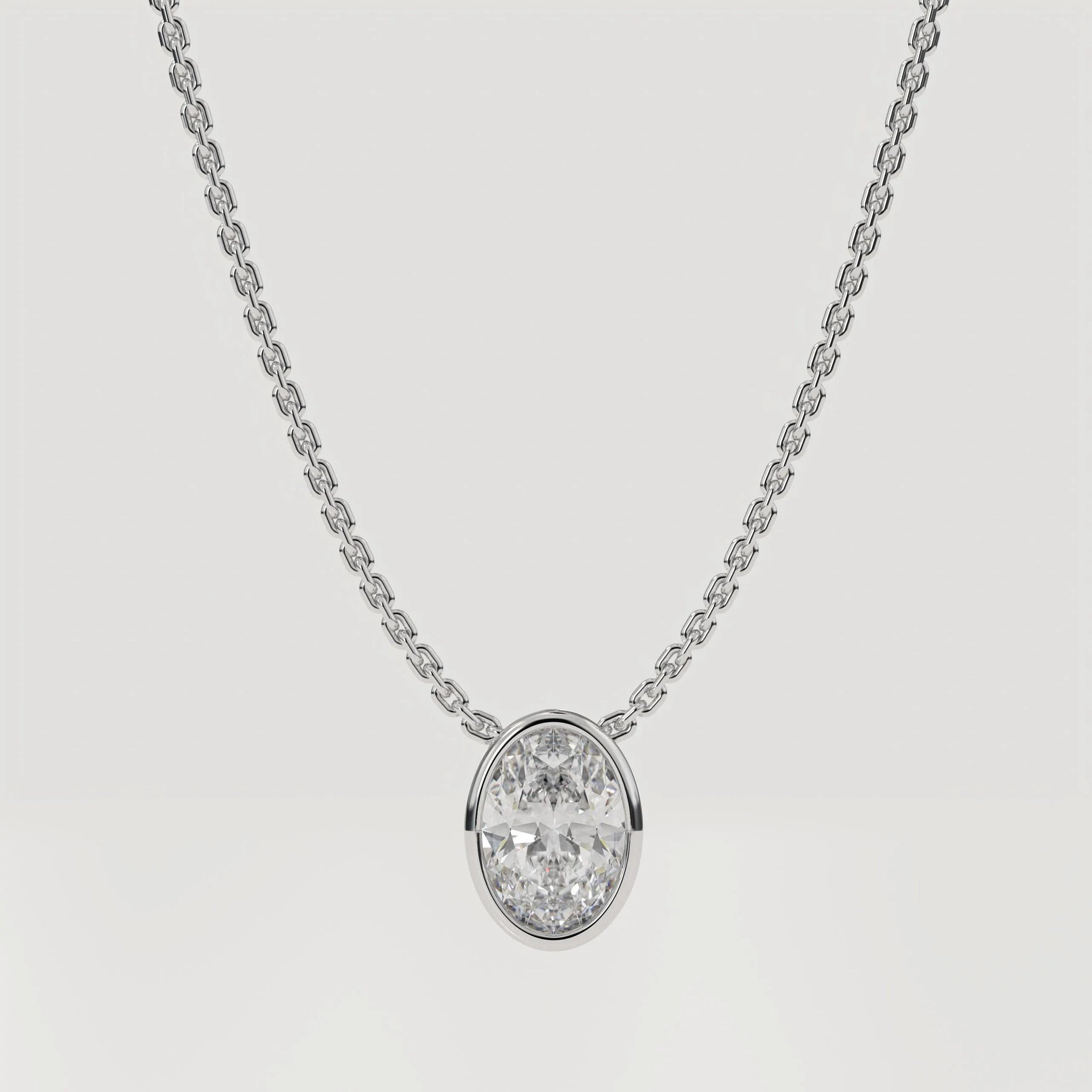 Oval Lab Diamond Bezel Pendant Necklace