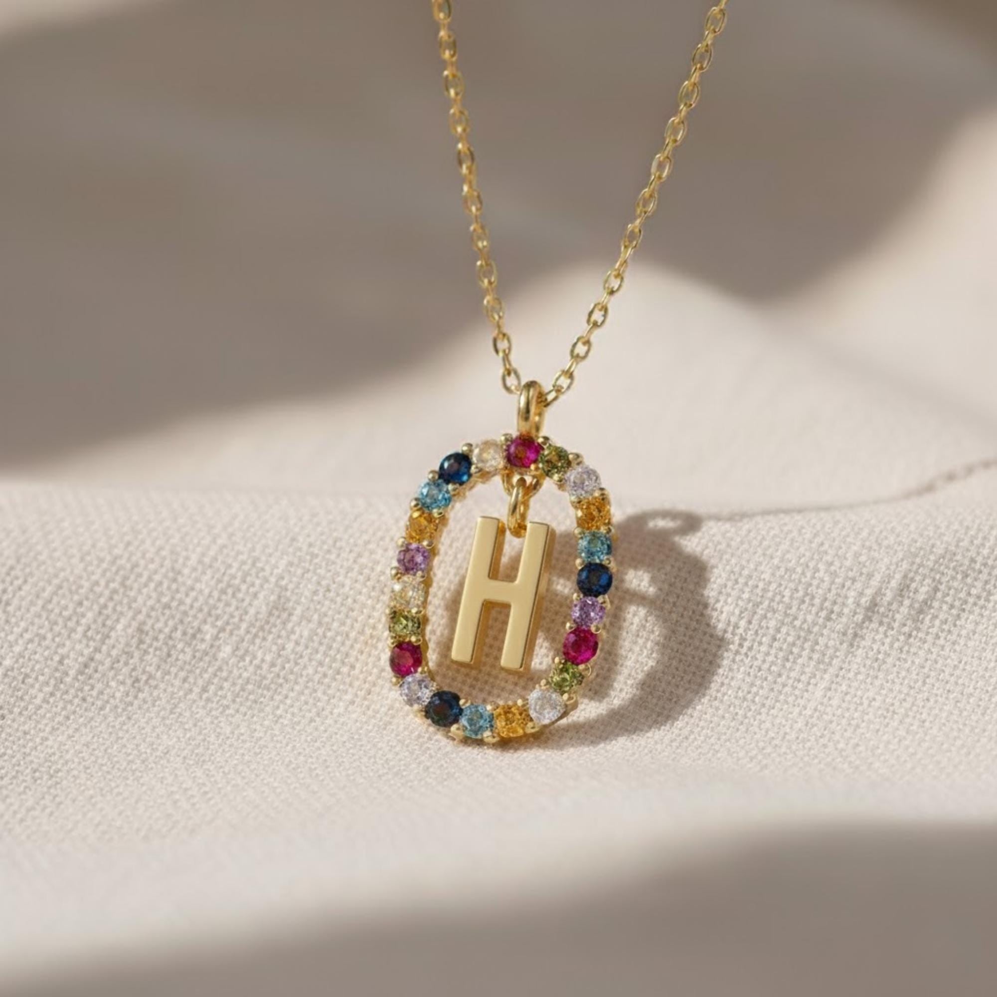 Custom Initial Gemstone Diamond Pendant Necklace