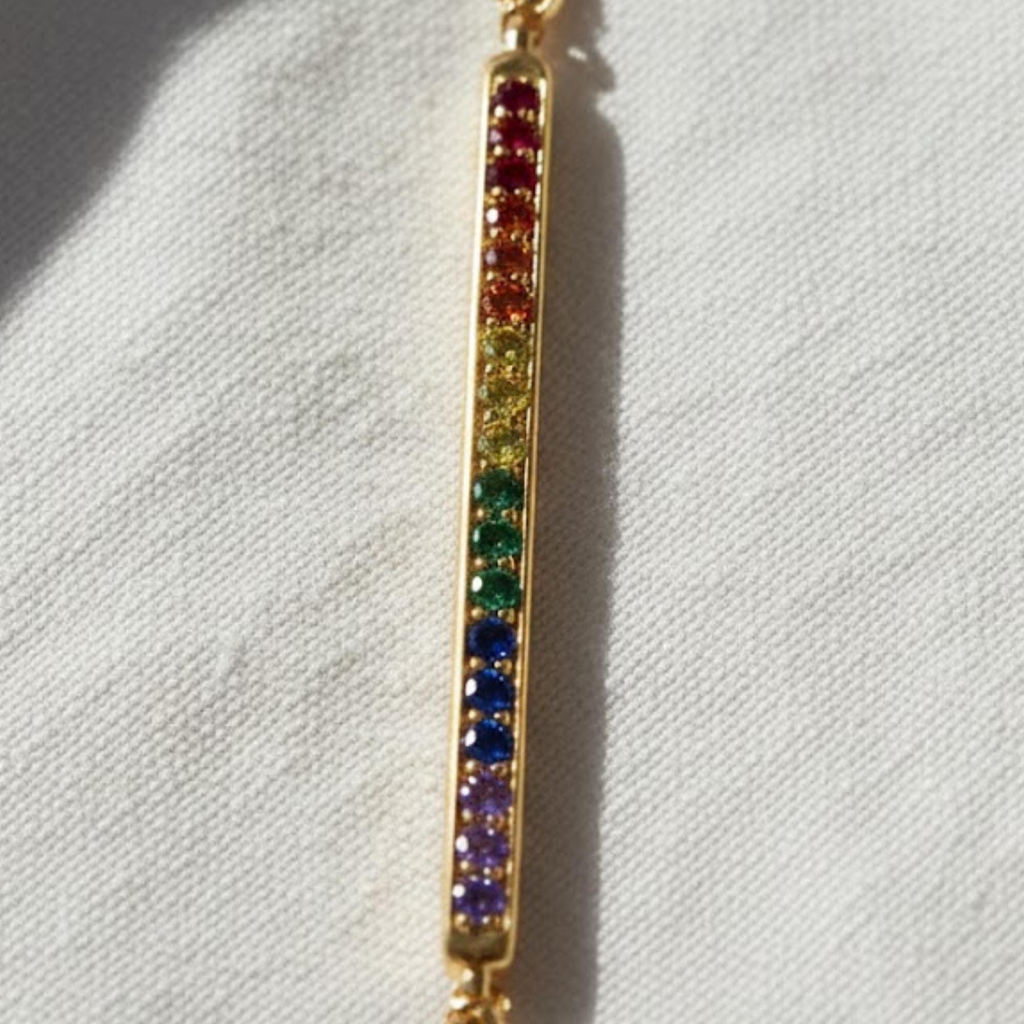 Rainbow Lab Diamond Tennis Bracelet, 14K Gold