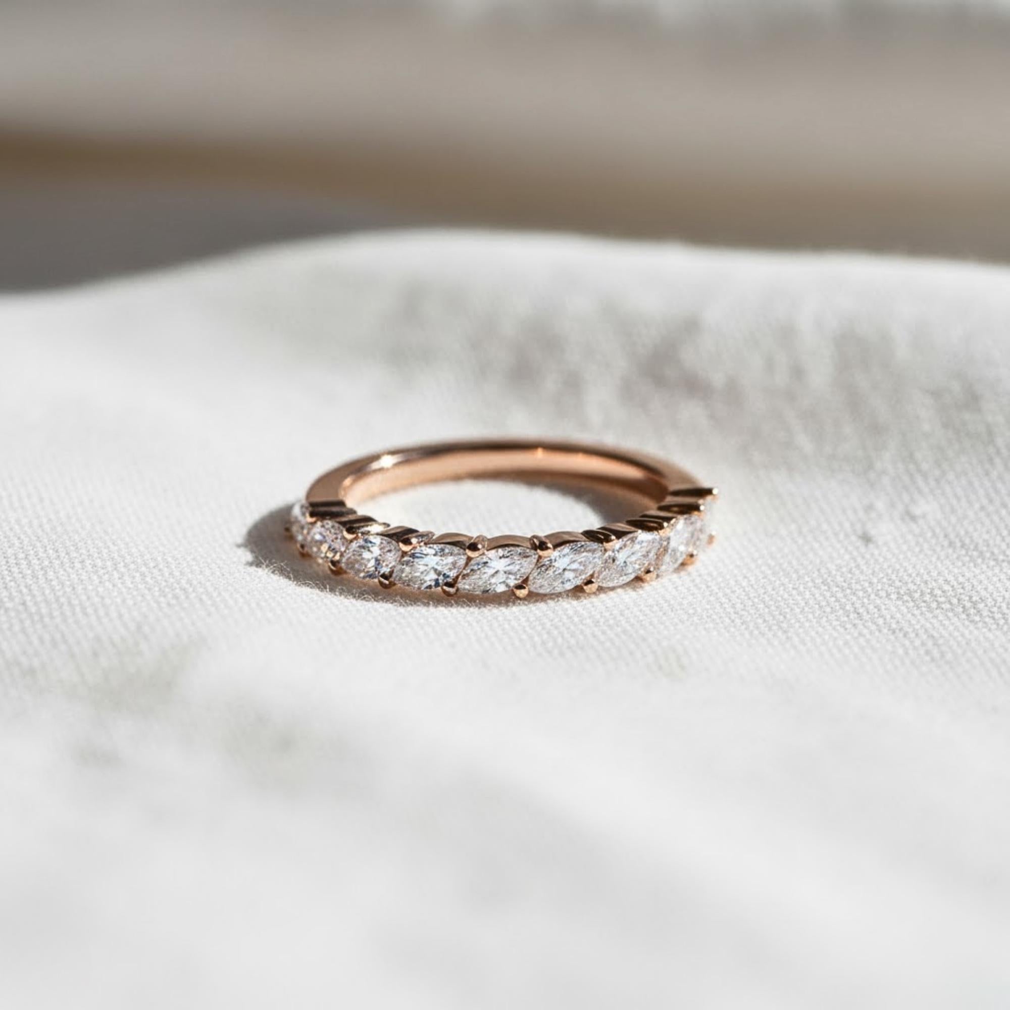 Marquise Lab Diamond Half Eternity Band, 14K Gold