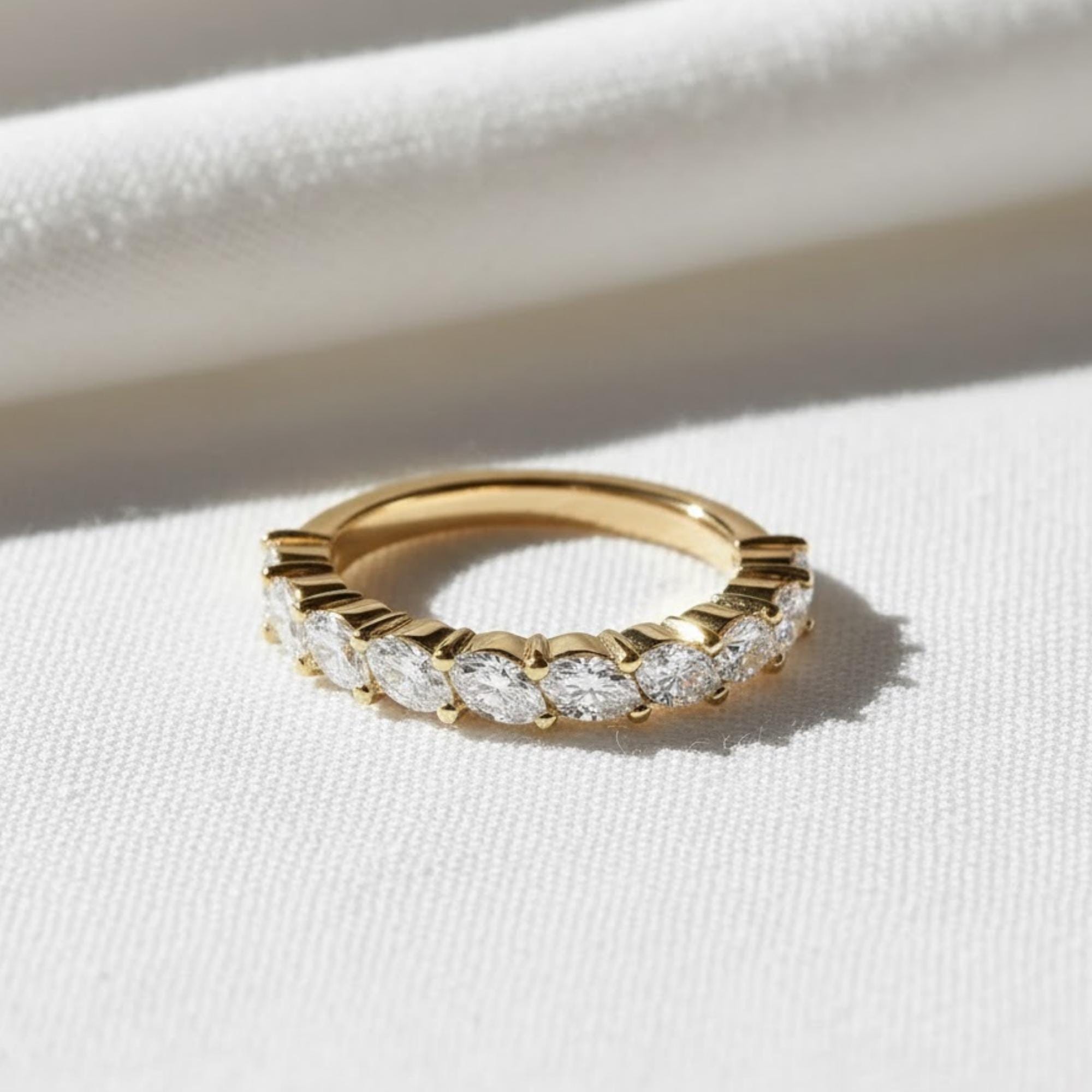 Marquise Lab Diamond Half Eternity Band, 14K Gold