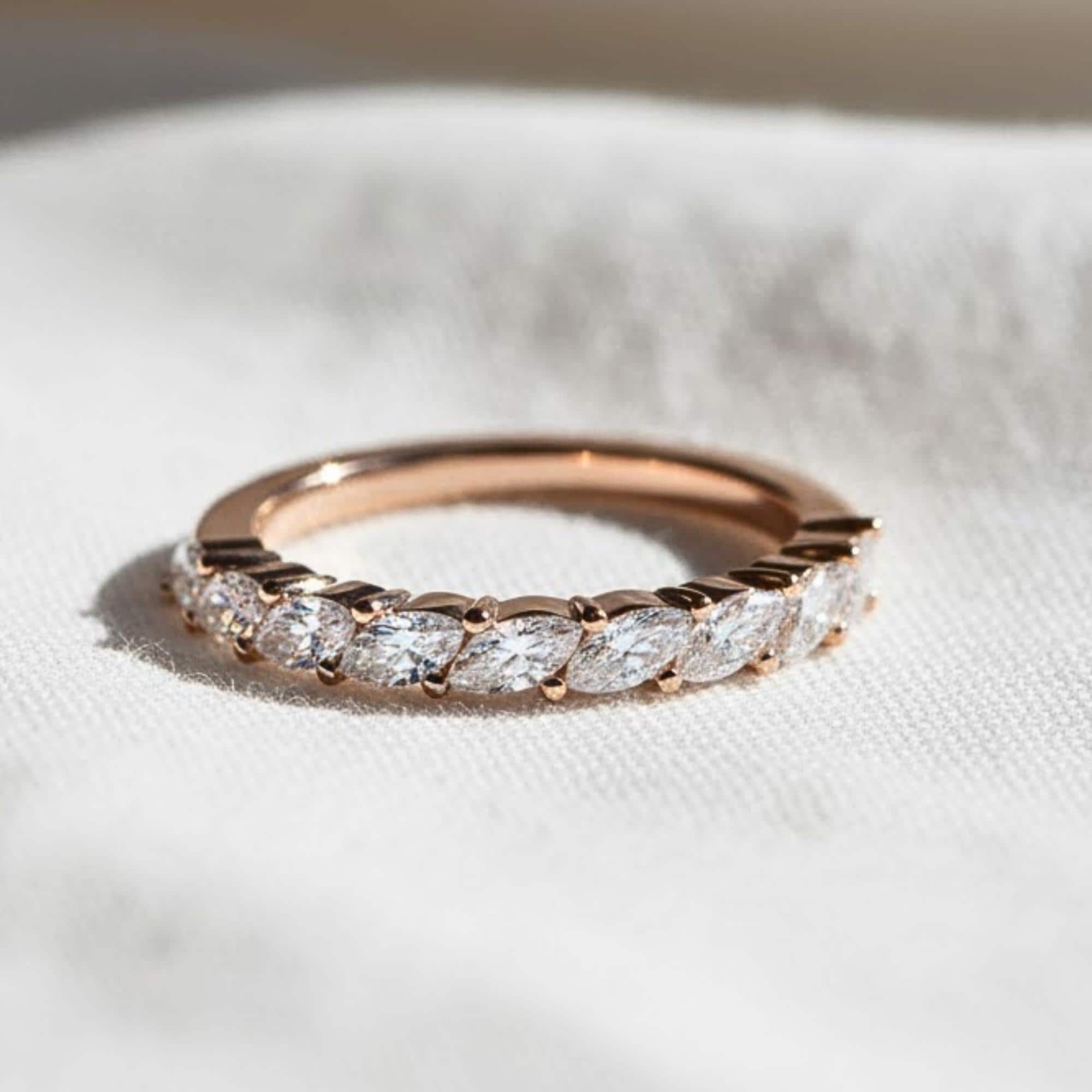 Marquise Lab Diamond Half Eternity Band, 14K Gold