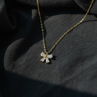 14K Gold Diamond Bow Ribbon Necklace