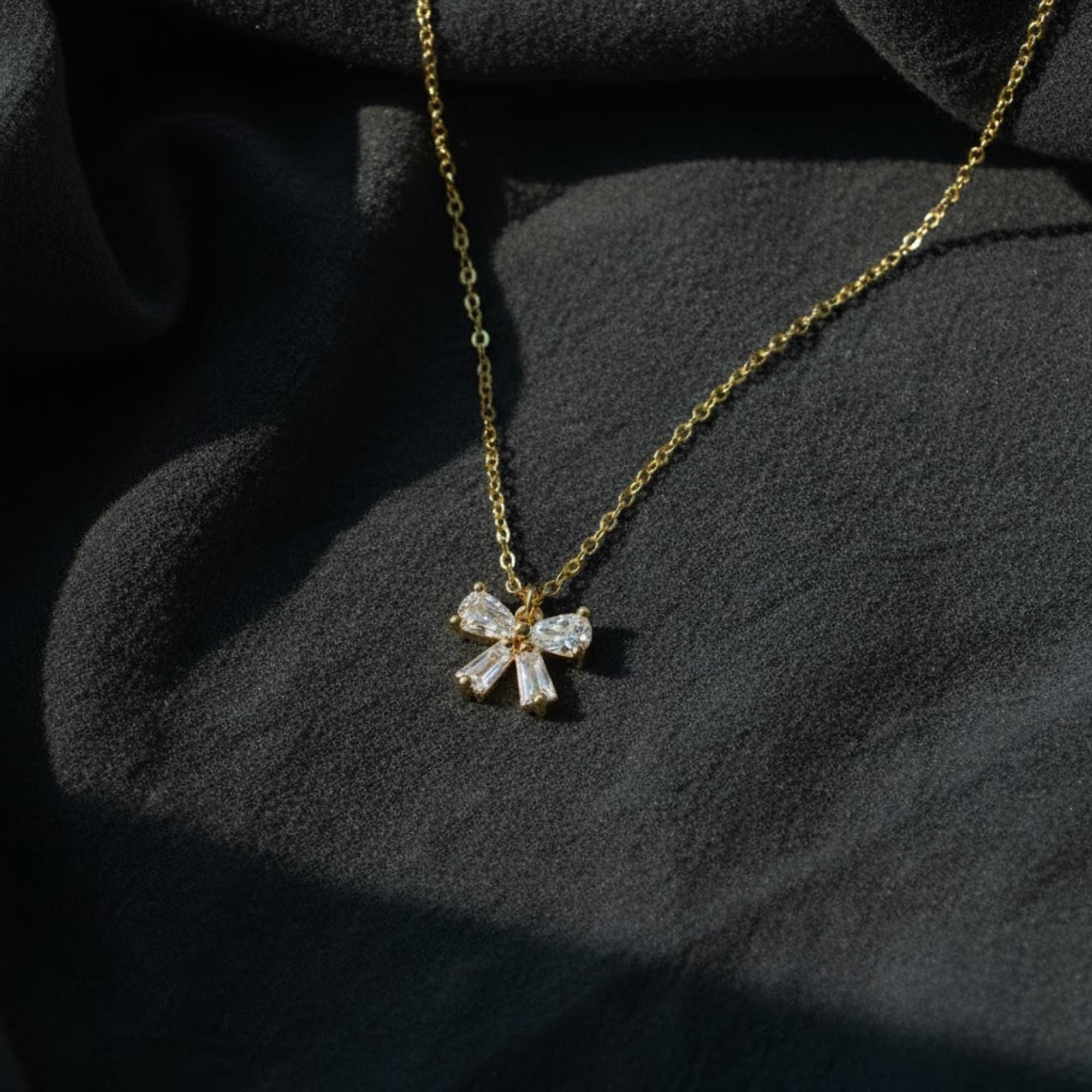 14K Gold Diamond Bow Ribbon Necklace