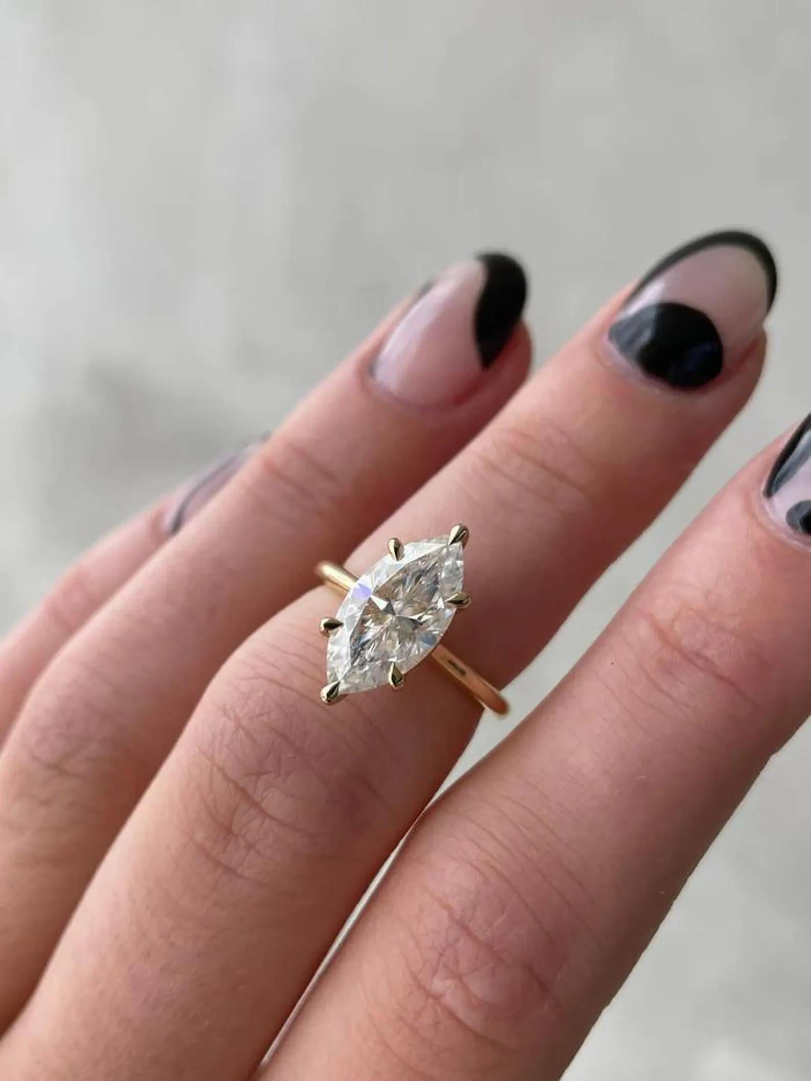 Marquise Lab Diamond Engagement Ring, Six Claw Prong