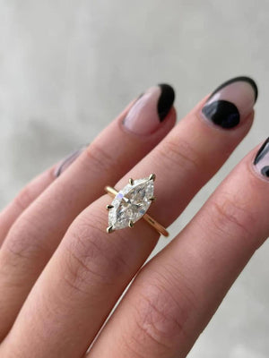 Marquise Lab Diamond Engagement Ring, Six Claw Prong