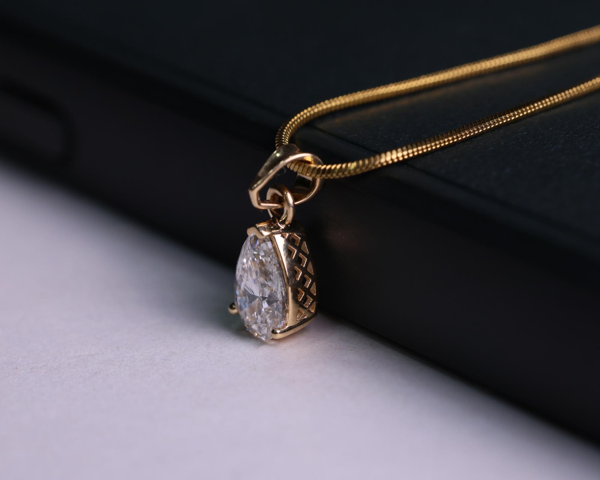 Pear Lab Diamond Solitaire Pendant, 14K Gold