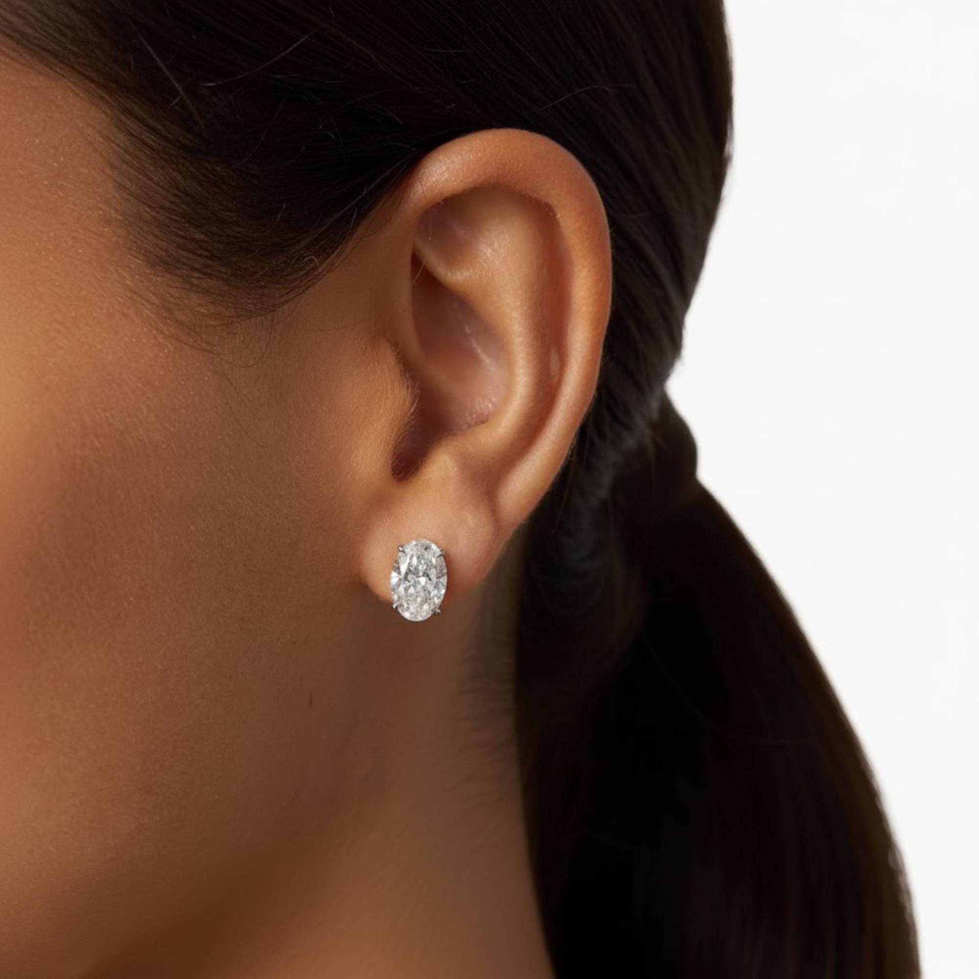 14K Oval Shaped Lab Diamond Stud Earrings