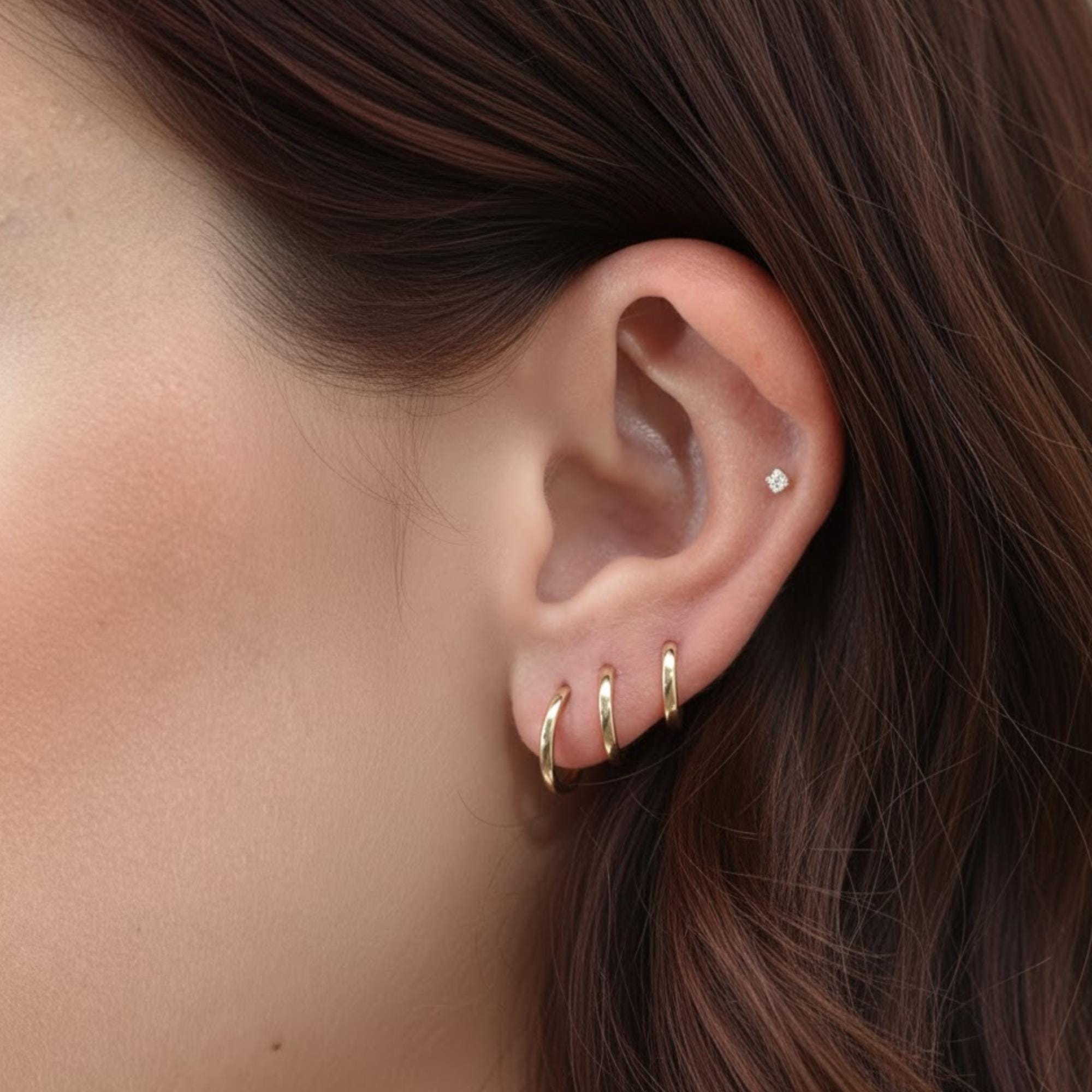 14k Gold Plain Gold Huggie Earrings