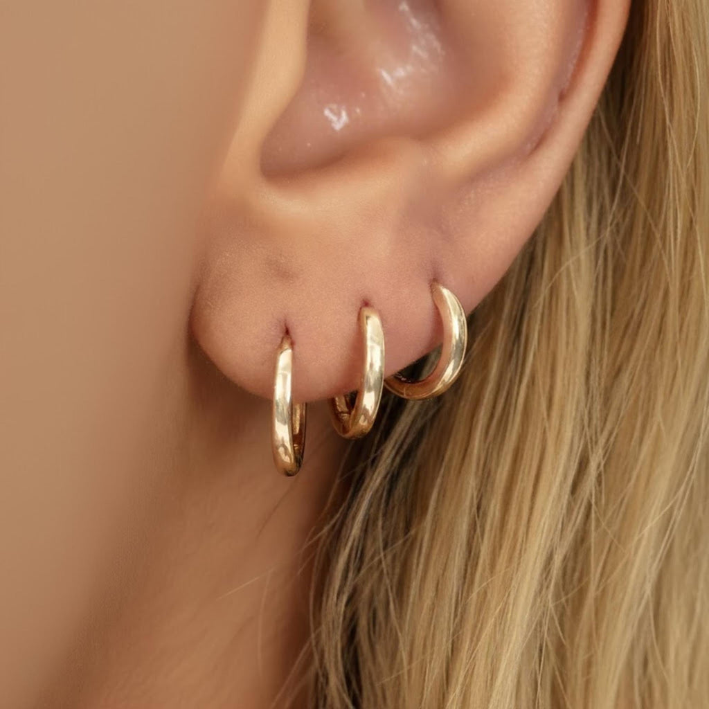 14k Gold Plain Huggies, Solid Gold Mini Hoops, Gold Huggies, Small Plain Gold Huggie Earrings, Perfect Holiday Gift, Sold in Single Earring