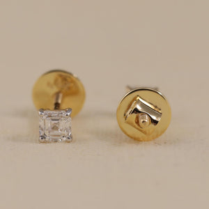 Asscher Cut Diamond Earrings in 14K Gold