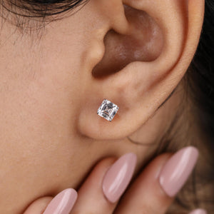 Asscher Cut Diamond Earrings in 14K Gold
