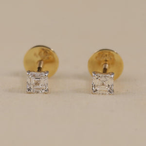 Asscher Cut Diamond Earrings in 14K Gold