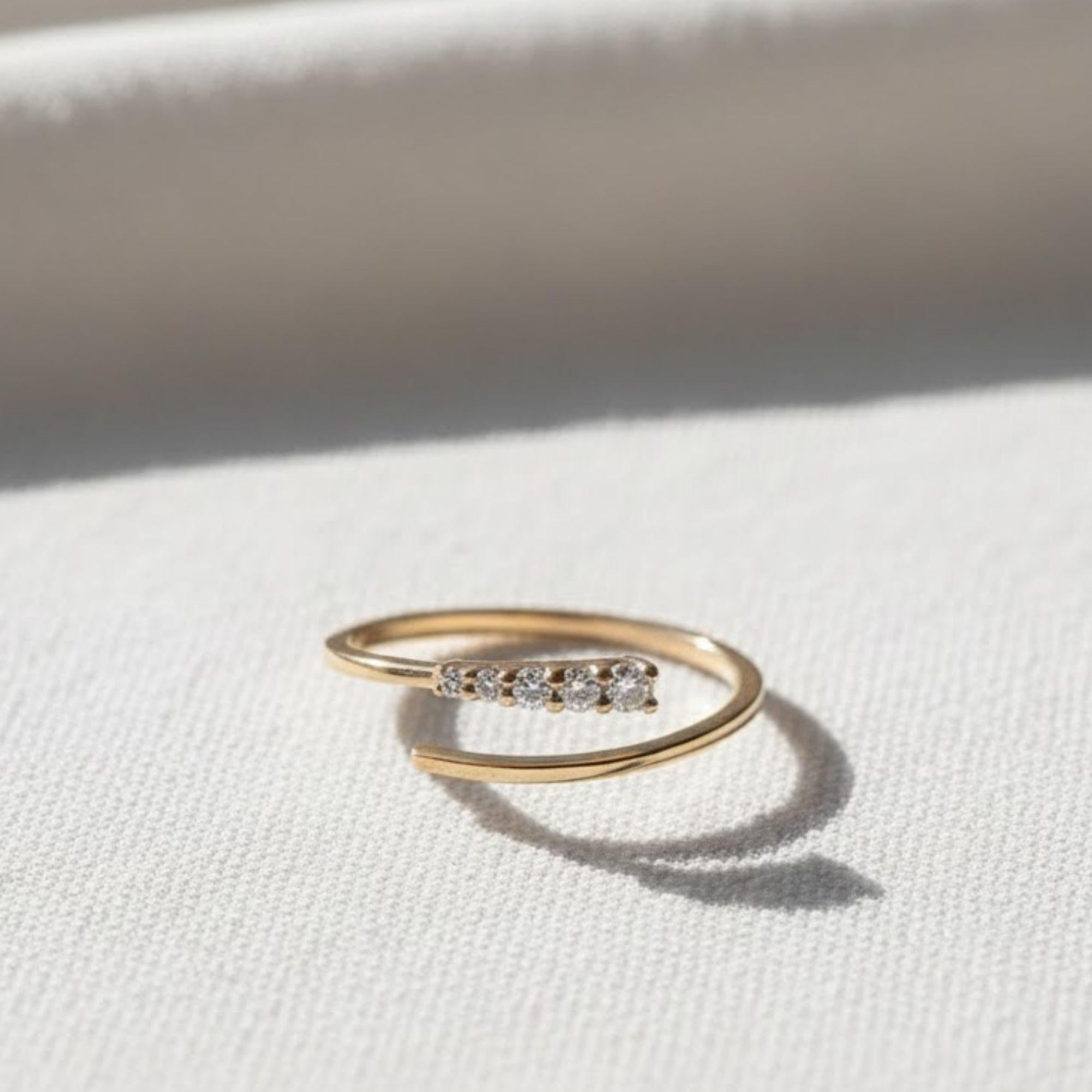 Minimalist Lab Diamond Bypass Ring, 14K Gold