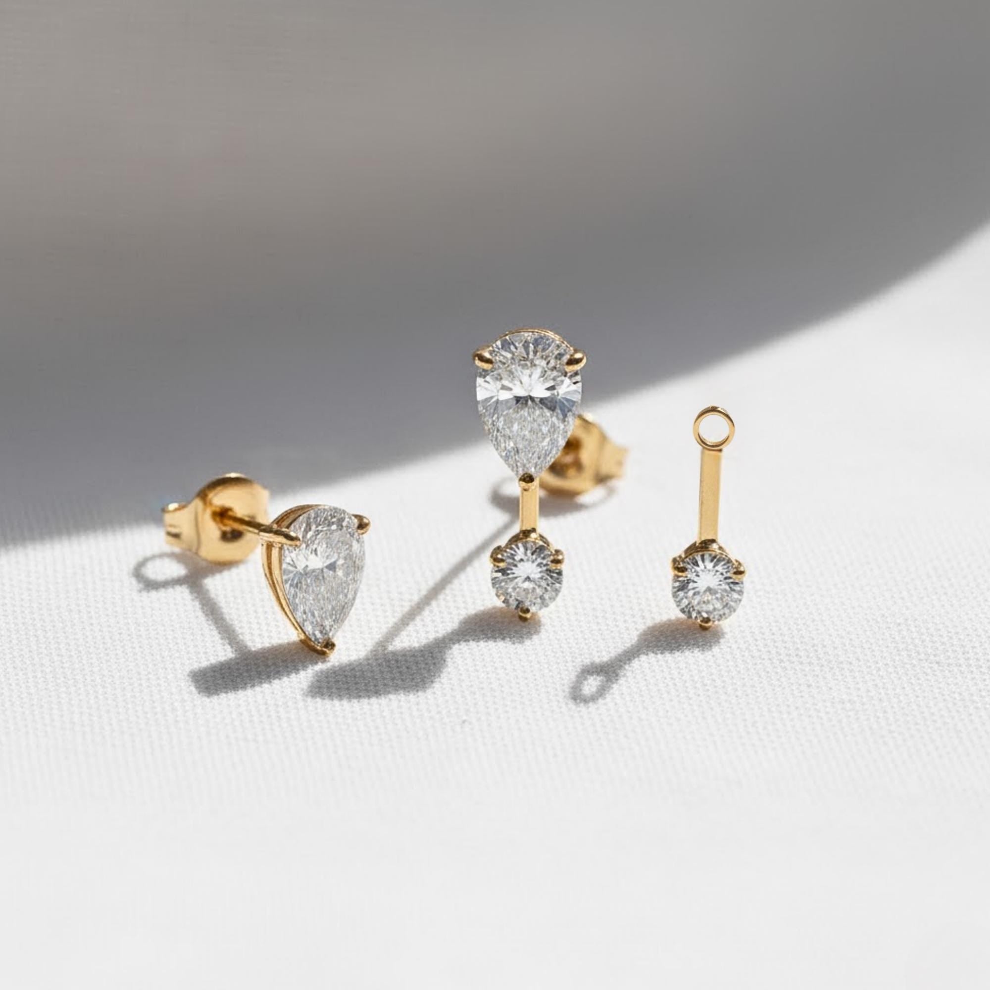Lab Created Pear Diamond Jacket Earrings Single or Pair