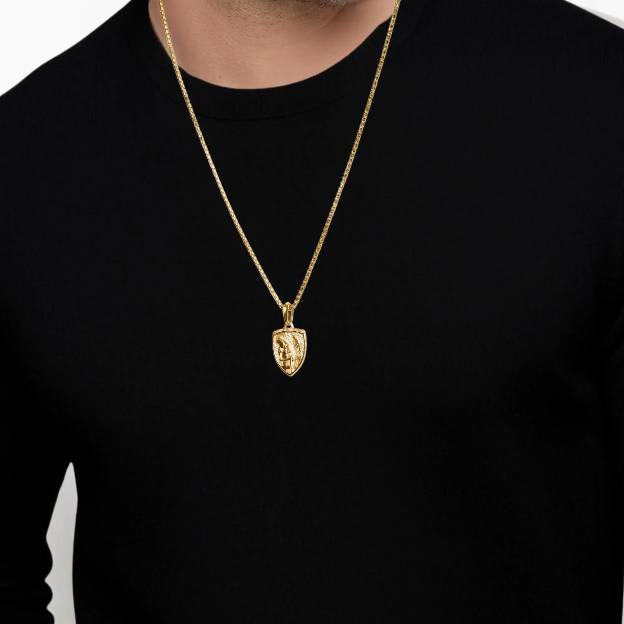 St Michael Catholic Diamond Necklace, 14K Gold
