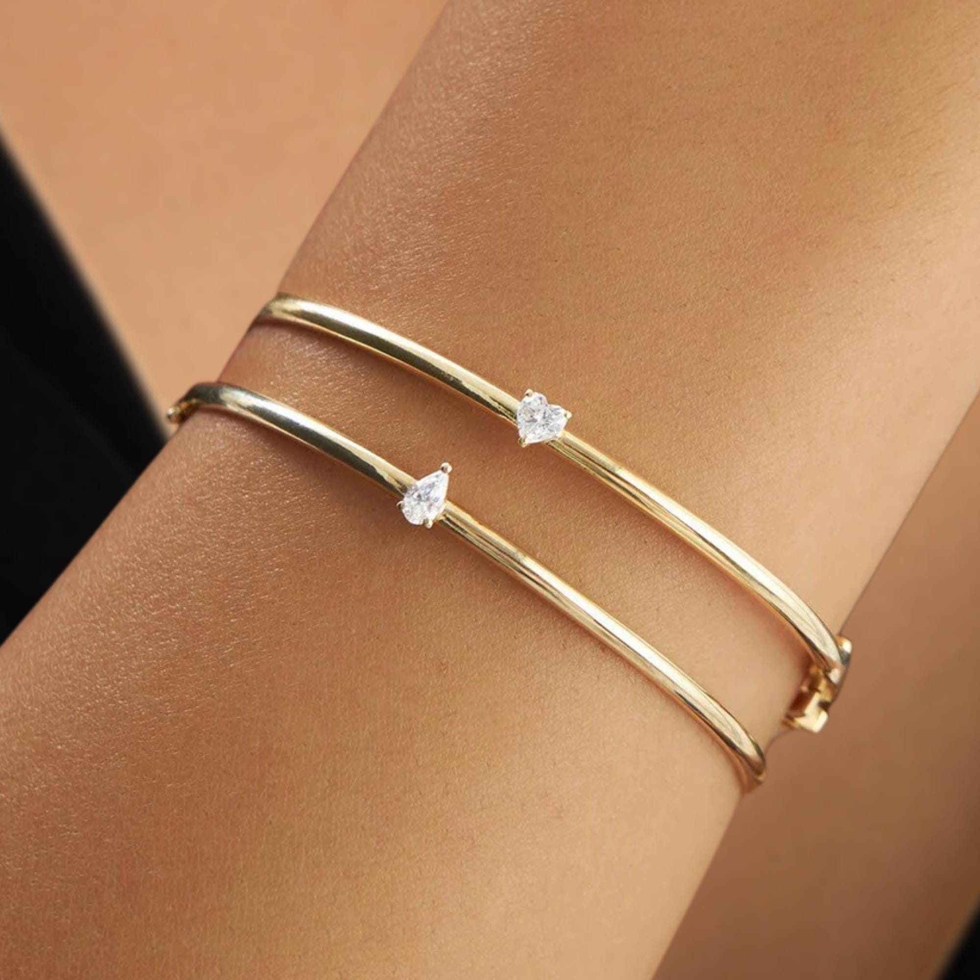 Lab Created Pear & Heart Shape Diamond Bangle Bracelet