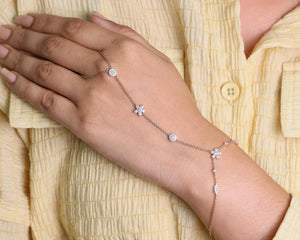 Diamond Hand Chain Bracelet Ring, 18K Gold