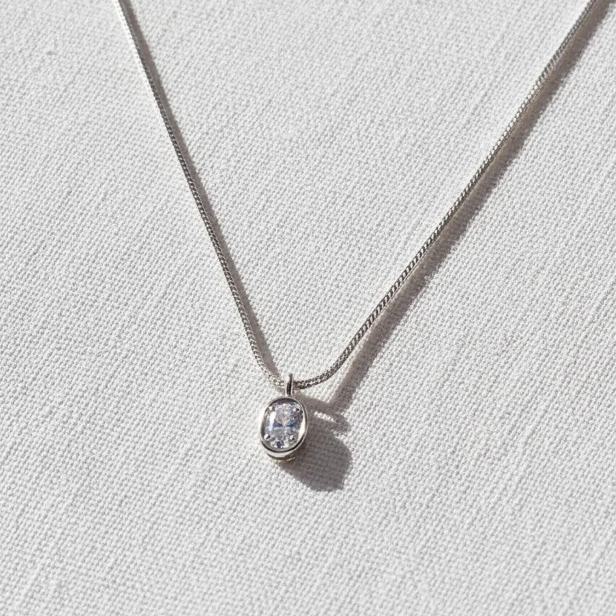 14K Gold IGI Certified Oval Lab Diamond Bezel Necklace