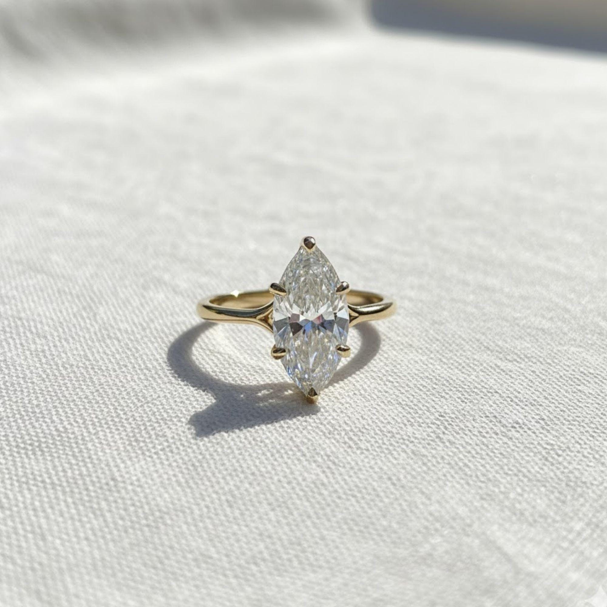 14K Gold Marquise Cut Lab Diamond Solitaire Engagement Ring