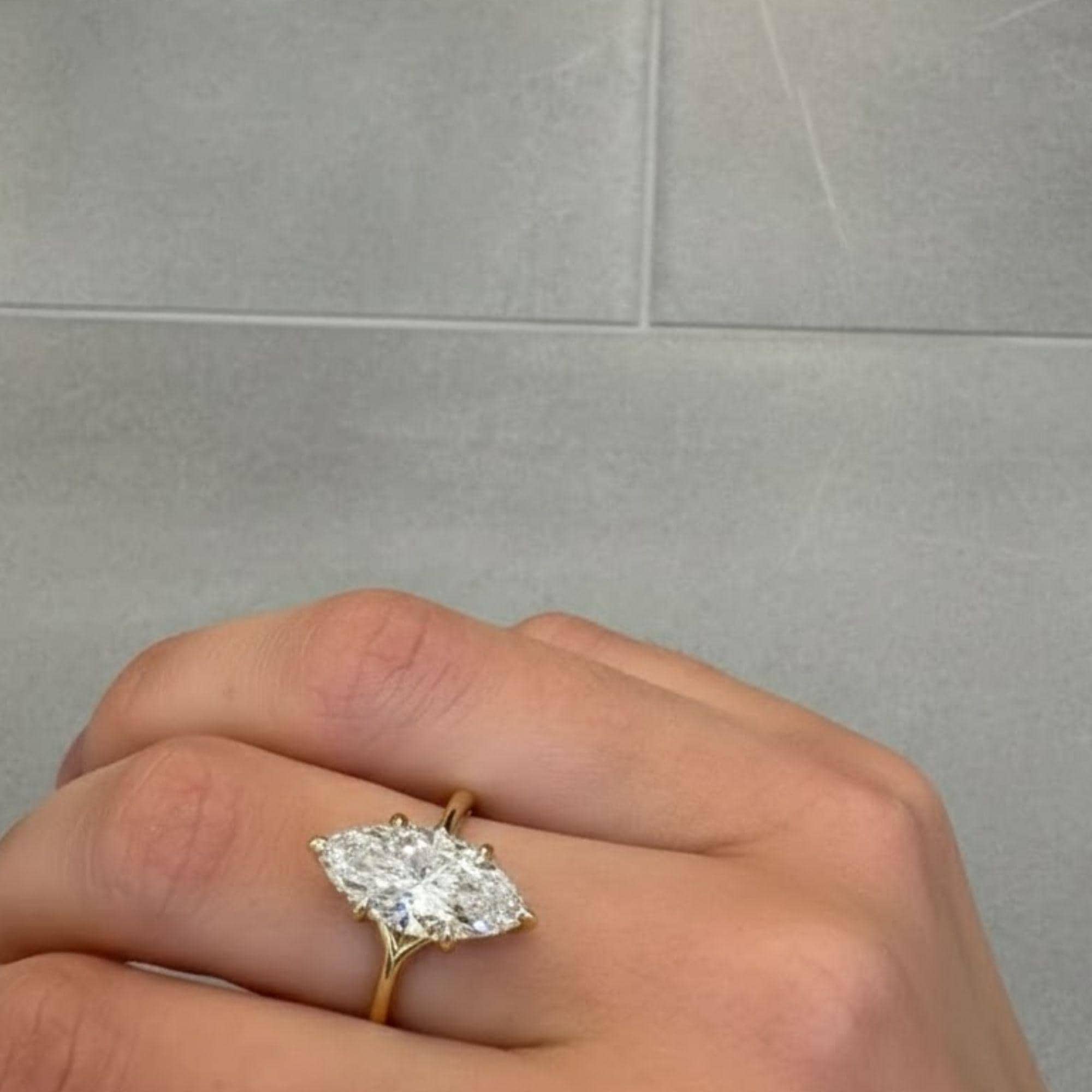 14K Gold Marquise Cut Lab Diamond Solitaire Engagement Ring