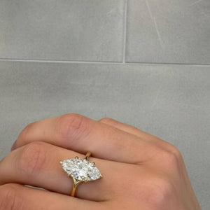 14K Gold Marquise Cut Lab Diamond Solitaire Engagement Ring