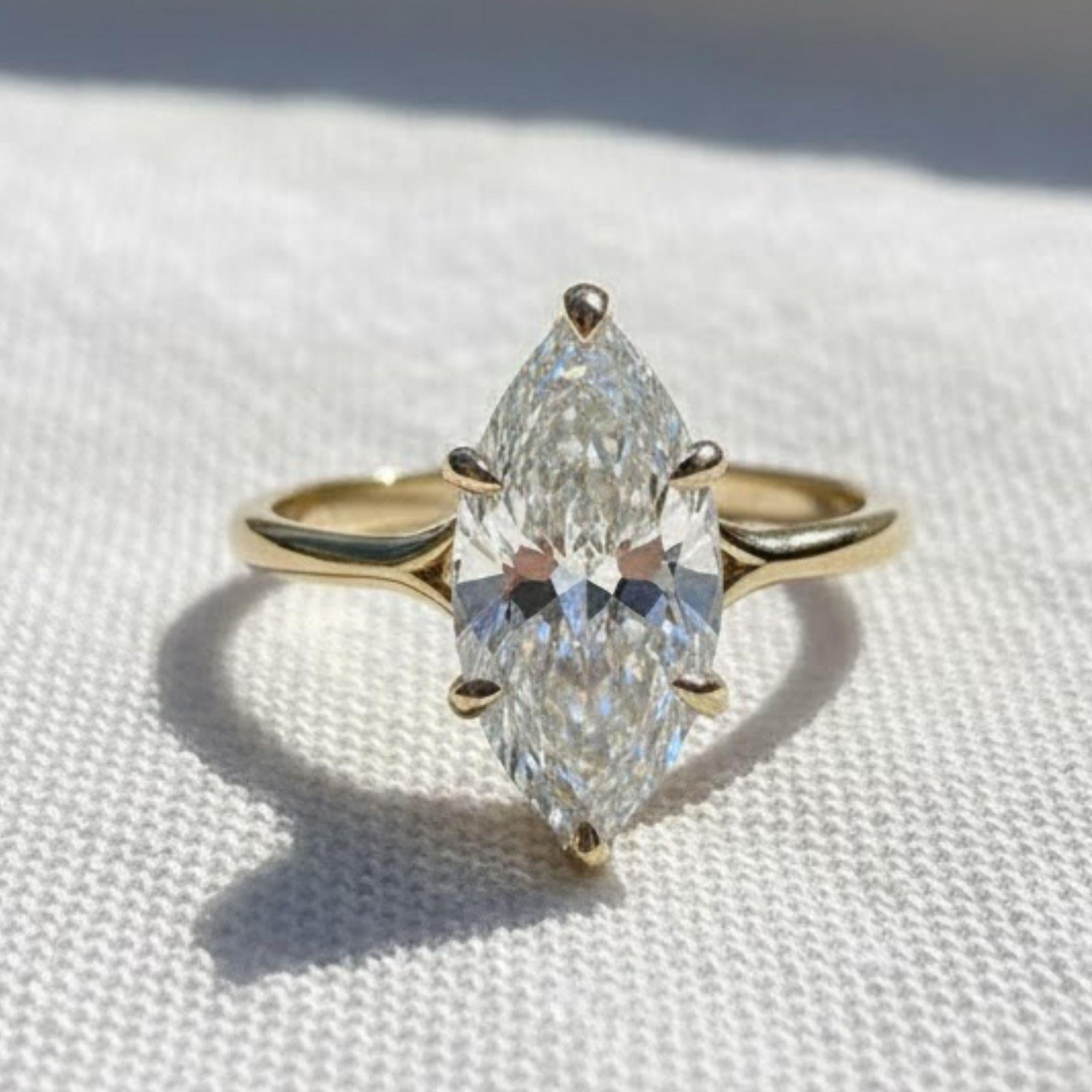 14K Gold Marquise Cut Lab Diamond Solitaire Engagement Ring