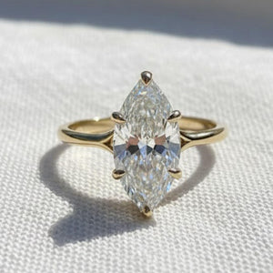 14K Gold Marquise Cut Lab Diamond Solitaire Engagement Ring