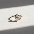 2 Carat Marquise Cut Lab Grown Diamond Bezel Set Art Deco Engagement Ring: 14K Solid Yellow Gold, Bezel Ring.