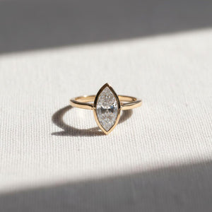 Marquise Lab Diamond Engagement Ring, Bezel Set, 14K Gold