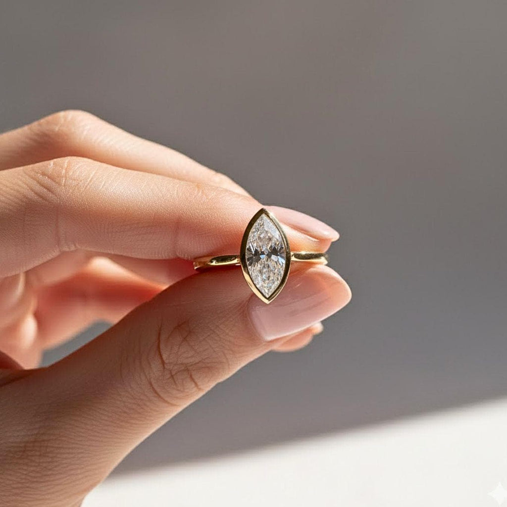 Marquise Cut IGI Certified Lab Grown Solitaire Bezel Set Diamond Ring for Her | Anniversary Gift for Wife | Birthday Gift for Girlfriend