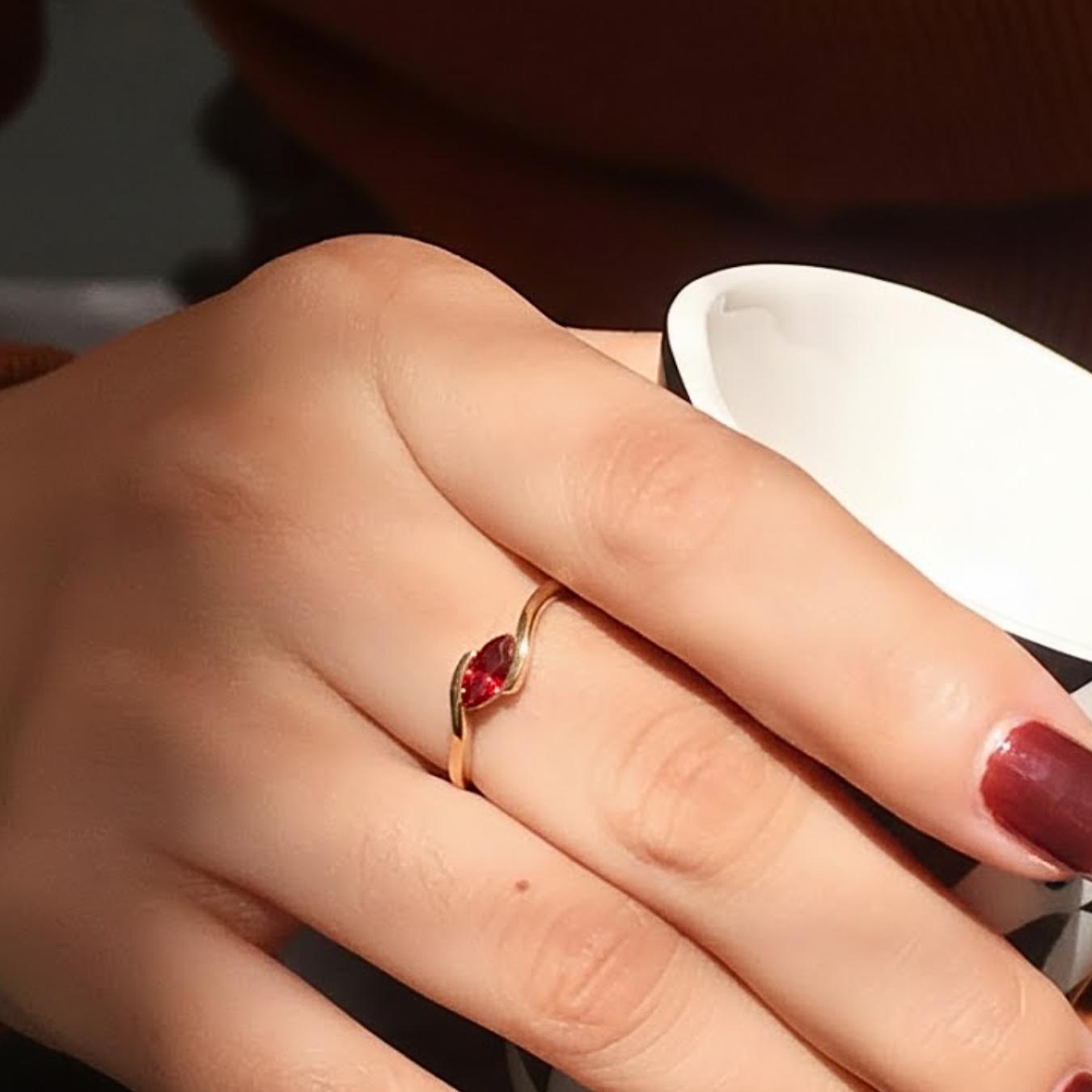 Marquise Cut Garnet Engagement Ring, 14K Gold