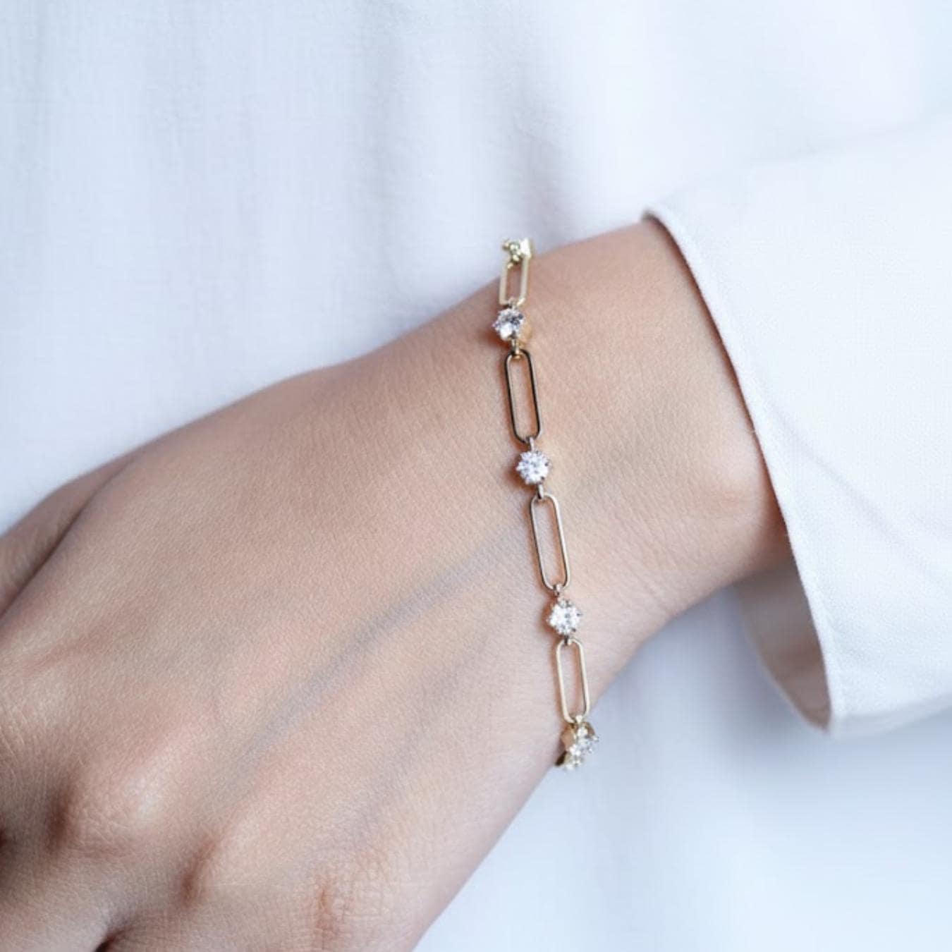 Paperclip Lab Diamond Station Bracelet, Gold Chain Bracelet