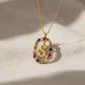 Custom Initial Necklace: Multicolor Gemstone Colorful Letter Diamond Pendant Personalized Jewelry