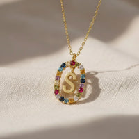 Custom Initial Gemstone Diamond Pendant Necklace