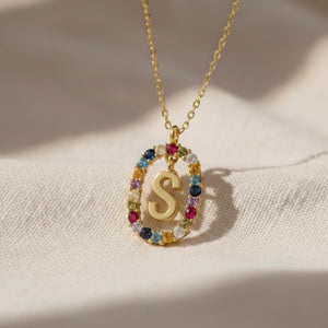 Custom Initial Gemstone Diamond Pendant Necklace