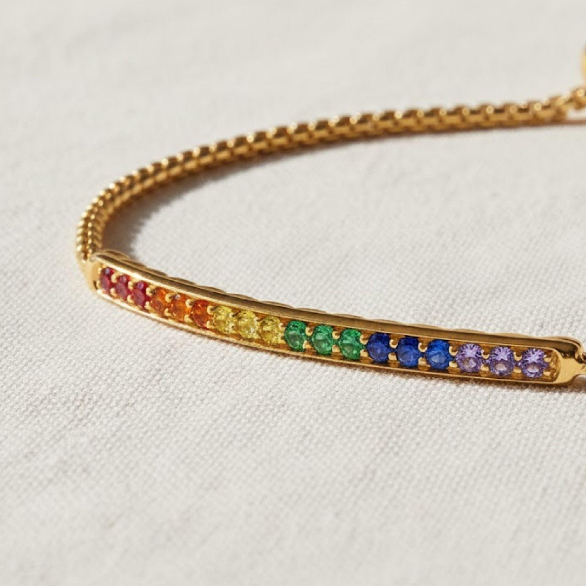 Rainbow Lab Diamond Tennis Bracelet, 14K Gold