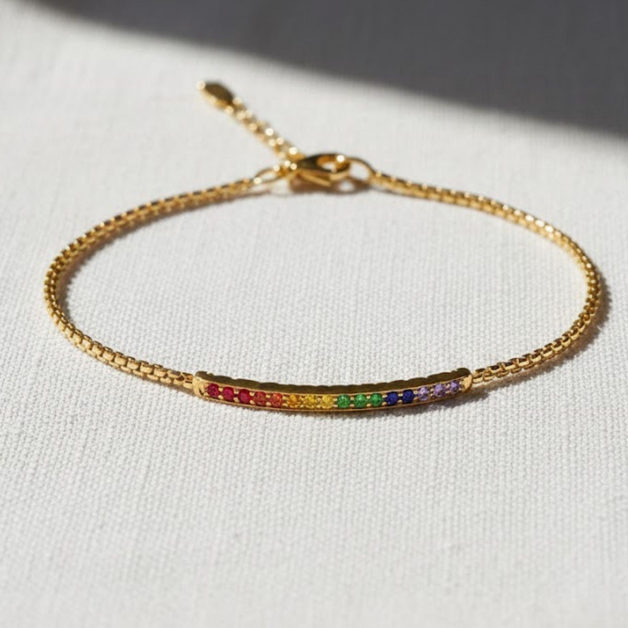 Rainbow Lab Diamond Tennis Bracelet, 14K Gold