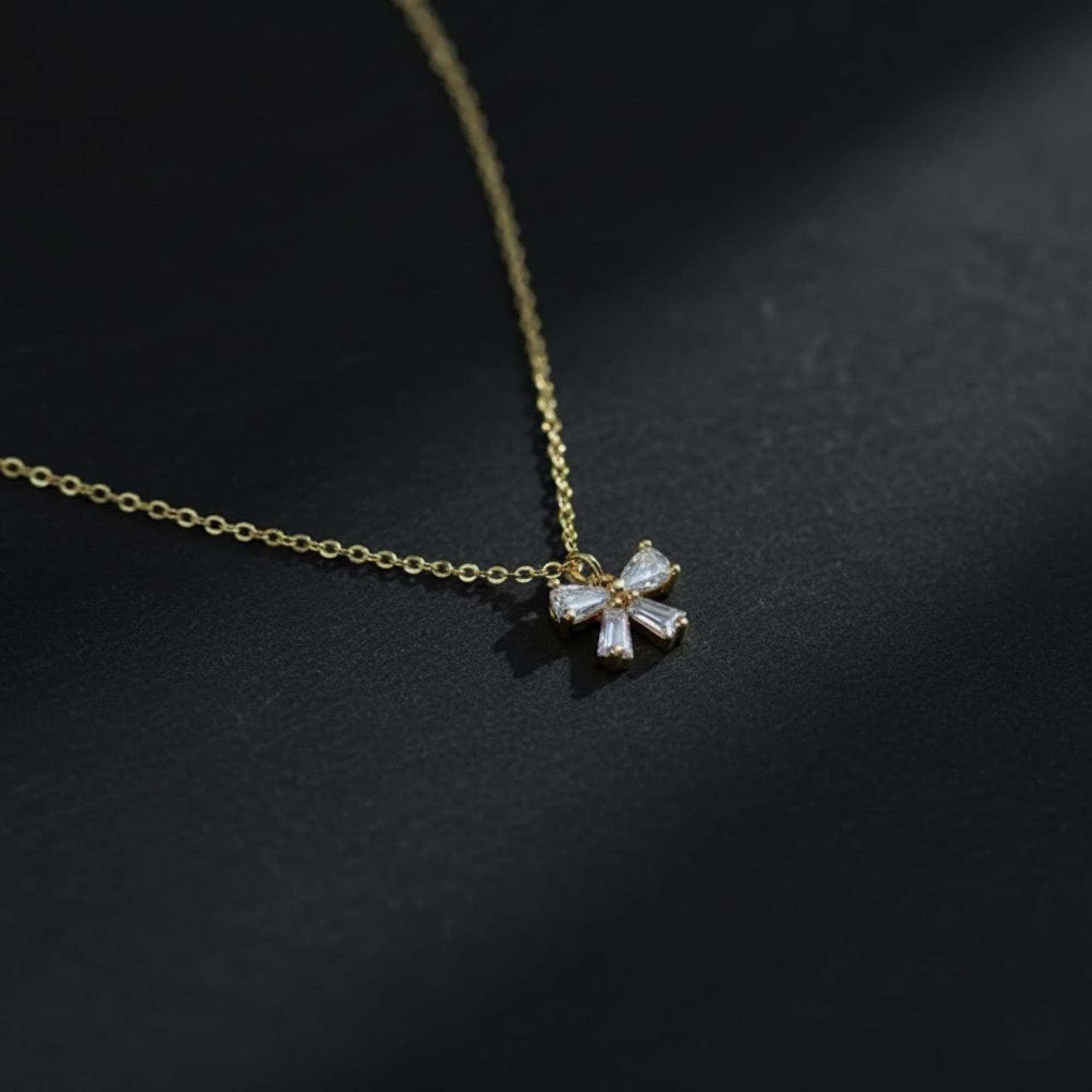 14K Gold Diamond Bow Ribbon Necklace
