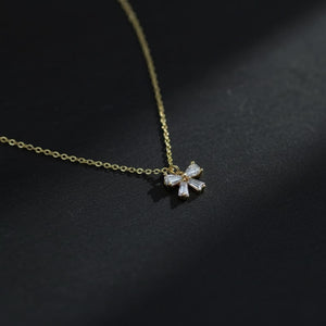 14K Gold Diamond Bow Ribbon Necklace