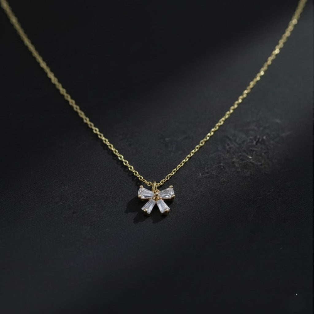 Diamond Bow Necklace, 14K Gold Dainty Ribbon Necklace, Minimalist Sparkly Bow Necklace, Best Friend Gift, Bridesmaid Gift, Birthday Gift