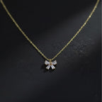 Diamond Bow Necklace, 14K Gold Dainty Ribbon Necklace, Minimalist Sparkly Bow Necklace, Best Friend Gift, Bridesmaid Gift, Birthday Gift