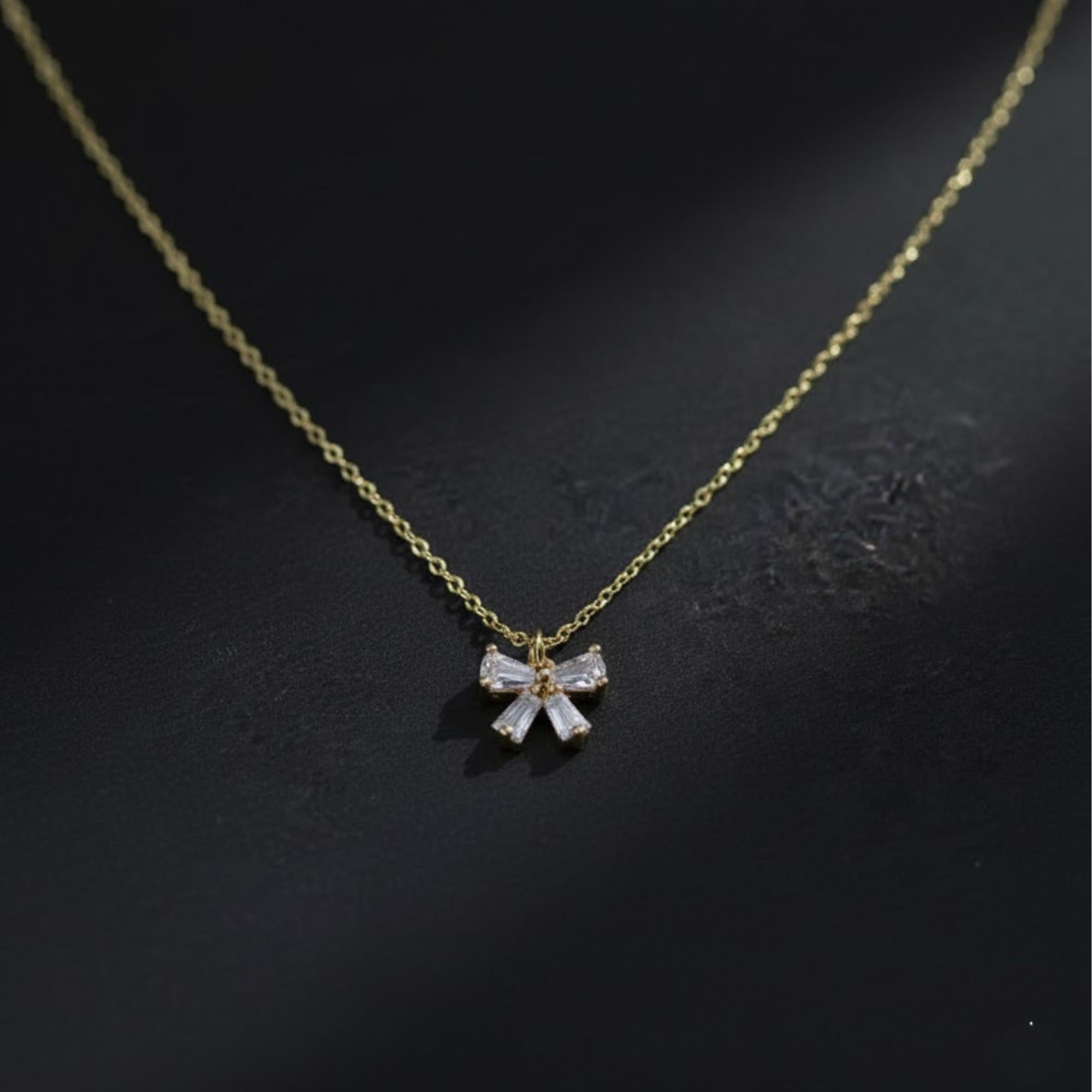 14K Gold Diamond Bow Ribbon Necklace