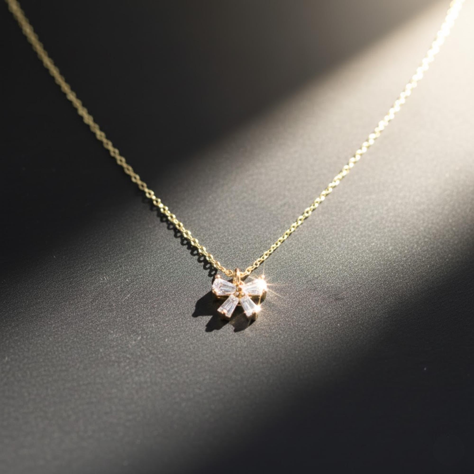 14K Gold Diamond Bow Ribbon Necklace
