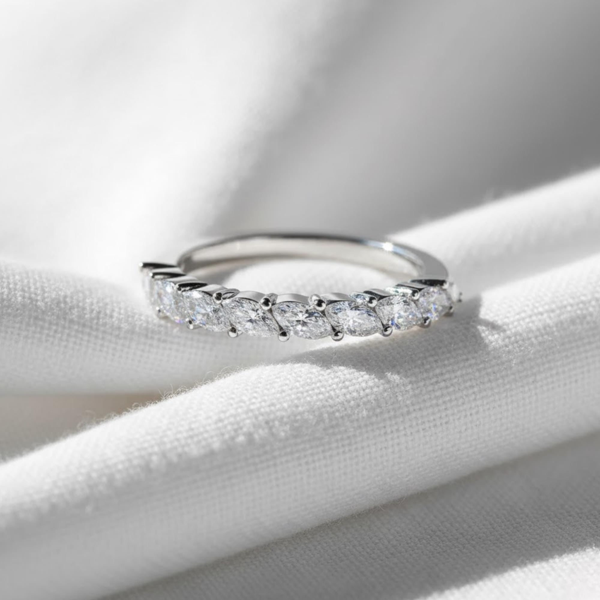 Marquise Lab Diamond Half Eternity Band, 14K Gold