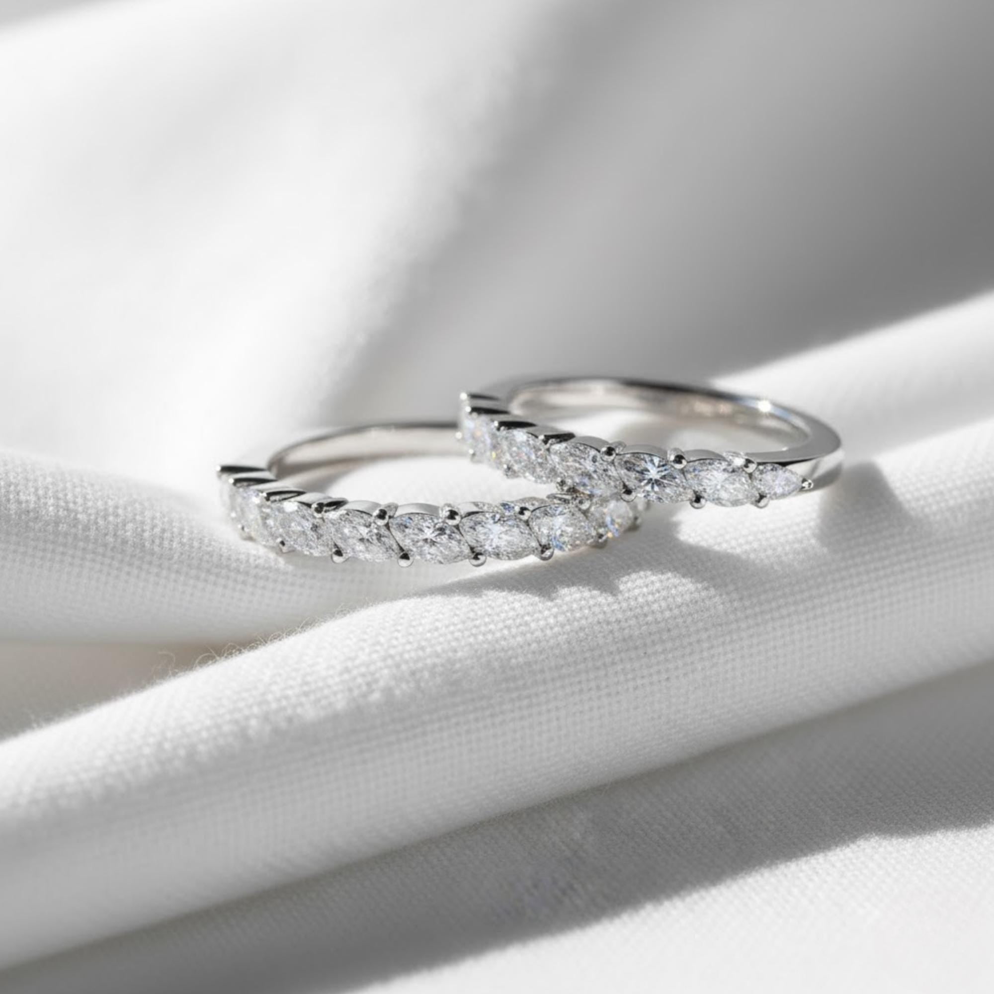 Marquise Lab Diamond Half Eternity Band, 14K Gold