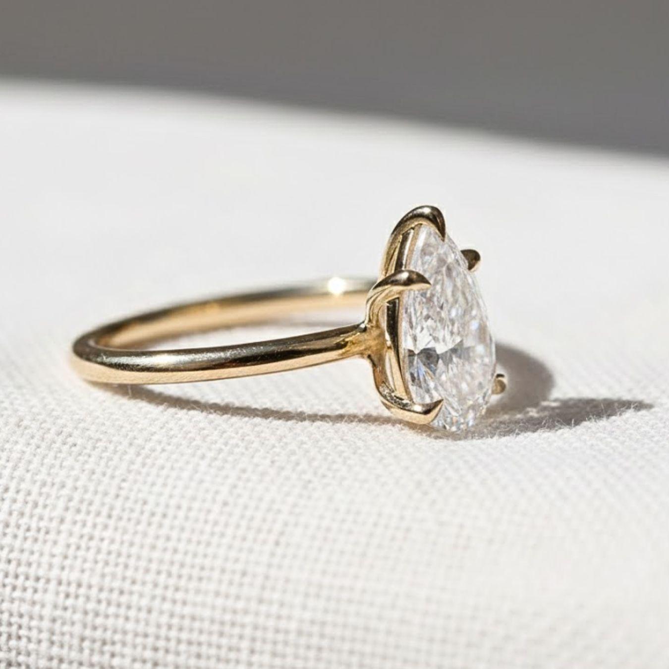 2.5 CT Pear Lab Grown Diamond Solitaire Cathedral Ring