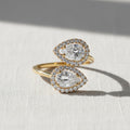 Diamond Ring, 14k Cross Over Pear Shaped Halo Setting Lab Grown Diamond Ring, Two Stone Halo Setting Statement Ring, Birthday Gift