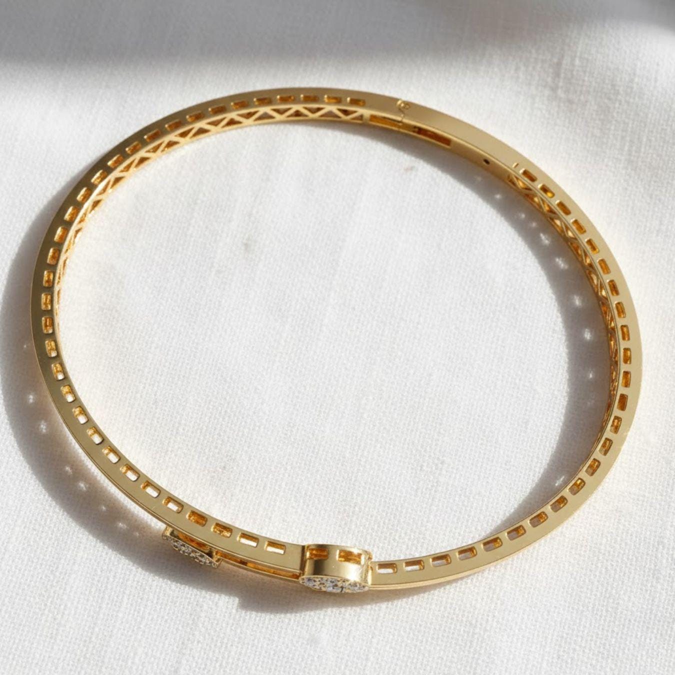 14K Gold Lab Diamond Open Cuff Bangle Bracelet